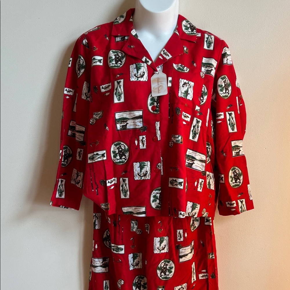 Cabin pajamas with fishing Red Patterned Women's Pajama Set